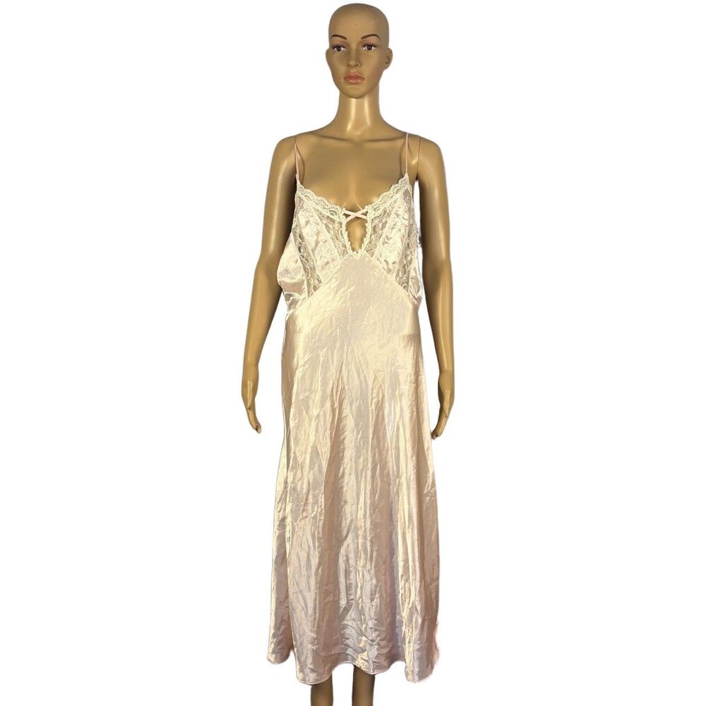 Vintage Val Mode Lingerie Pink Satin Lace Nightgown & Robe Set Large – 2-Piece